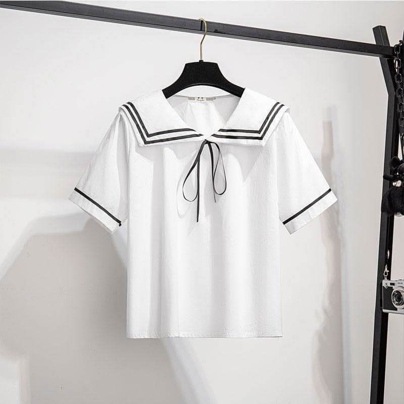 Cute White Sailor Top Black Skirt Sweet Kawaii Japanese 