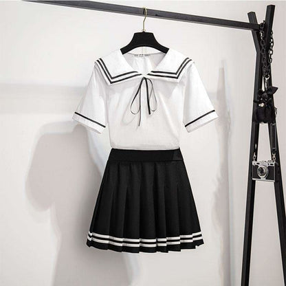 Cute White Sailor Top Black Skirt Sweet Kawaii Japanese 