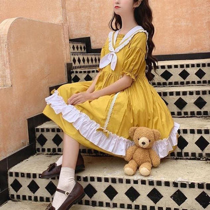 Cute Yellow Lolita Sailor Collar Dress MK15901 - KawaiiMoriStore