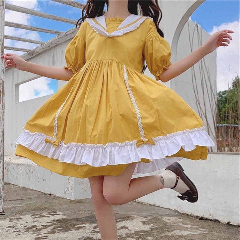 Cute Yellow Lolita Sailor Collar Dress MK15901 - KawaiiMoriStore
