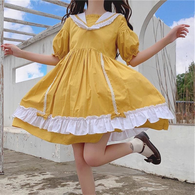 cute yellow dress Cute Yellow Lolita Sailor Collar Dress MK15901 – KawaiiMoriStore