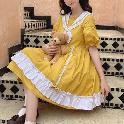 Cute Yellow Lolita Sailor Collar Dress MK15901 - KawaiiMoriStore