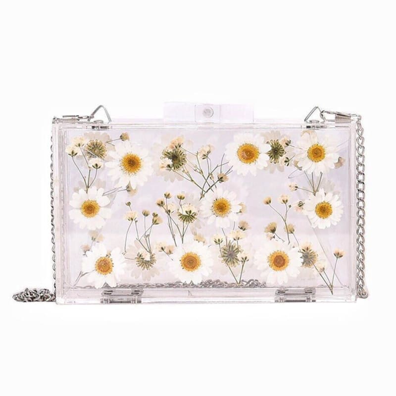 Daisy Dream Aesthetic Acrylic Clutch Bag - White