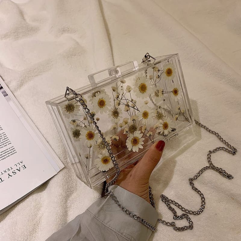 Daisy Dream Aesthetic Acrylic Clutch Bag - White