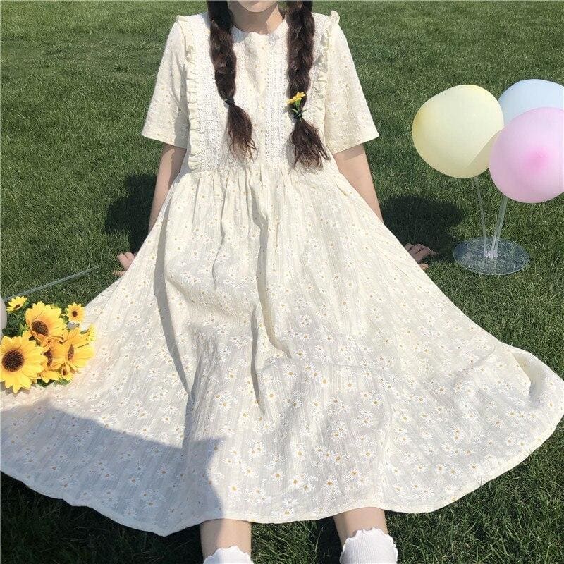 Fern Valley Cottagecore Mori Girl Soft Floral Chiffon Dress