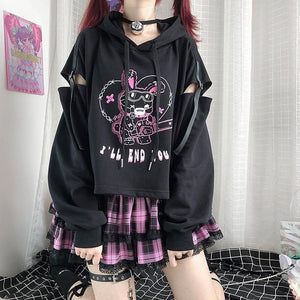 Dark Black Chainsaw Mad Rabbit Long Sleeve Hoodie Pullover MK15150 - KawaiiMoriStore