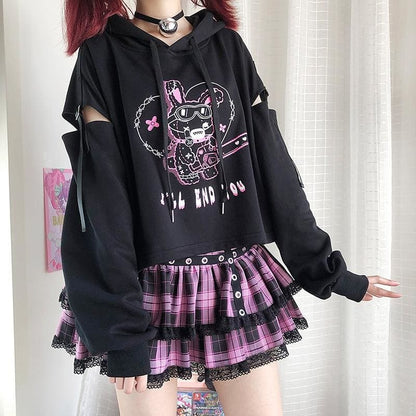 Dark Black Chainsaw Mad Rabbit Long Sleeve Hoodie Pullover MK15150 - KawaiiMoriStore