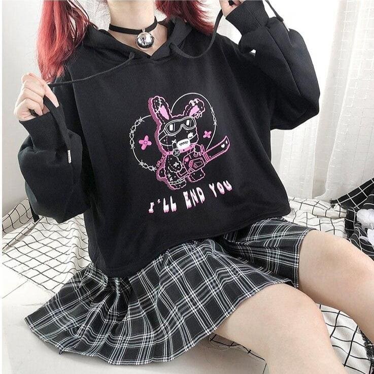 Dark Black Chainsaw Mad Rabbit Long Sleeve Hoodie Pullover MK15150 - KawaiiMoriStore