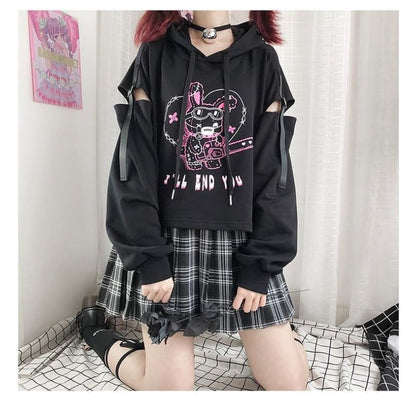 Dark Black Chainsaw Mad Rabbit Long Sleeve Hoodie Pullover MK15150 - KawaiiMoriStore