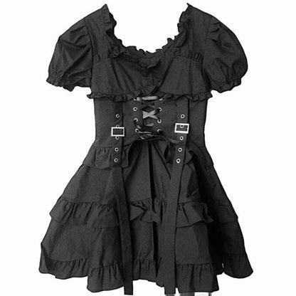 Dark Black Gothic Lolita Dress MK15278 - KawaiiMoriStore