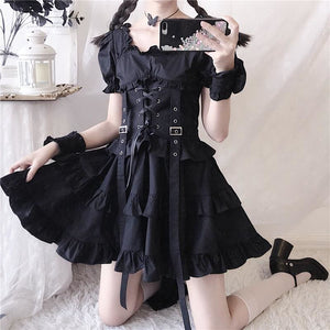 Dark Black Gothic Lolita Dress MK15278 - KawaiiMoriStore