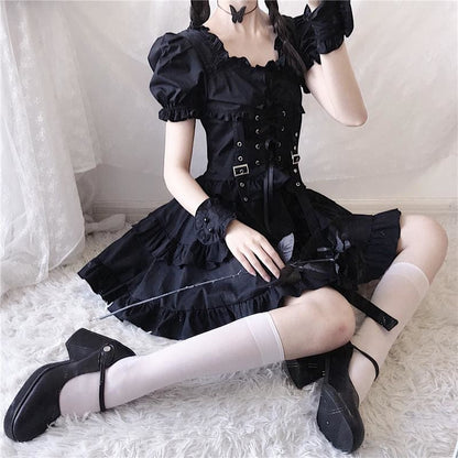 Dark Black Gothic Lolita Dress MK15278 - KawaiiMoriStore