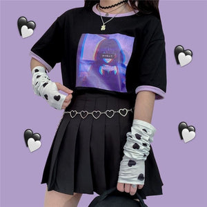 Dark Girl Print T-shirt MK15206 - KawaiiMoriStore