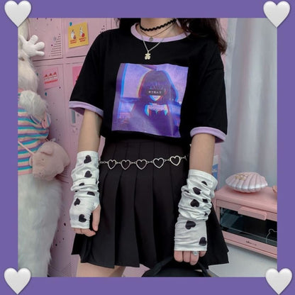 Dark Girl Print T-shirt MK15206 - KawaiiMoriStore