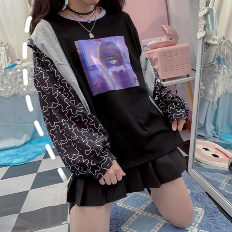 Dark Girl Print T-shirt MK15206 - KawaiiMoriStore