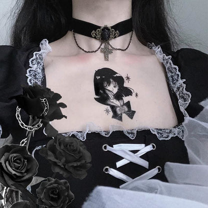 Dark Gothic  Rose cross necklace MM0718 - KawaiiMoriStore