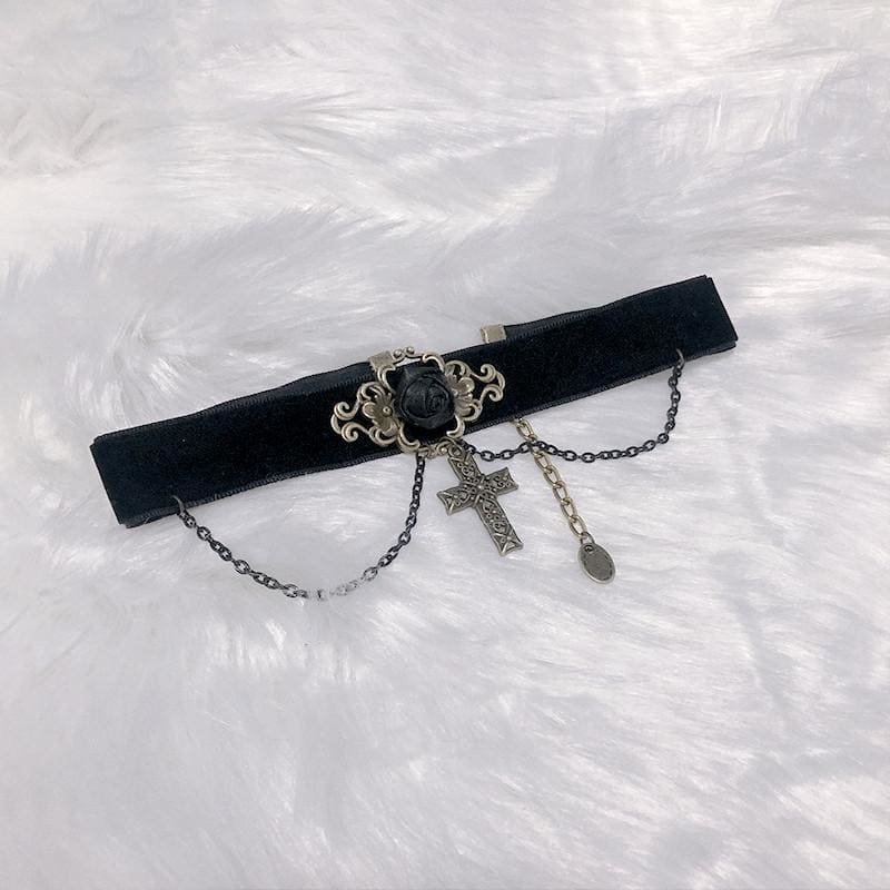 Dark Gothic  Rose cross necklace MM0718 - KawaiiMoriStore