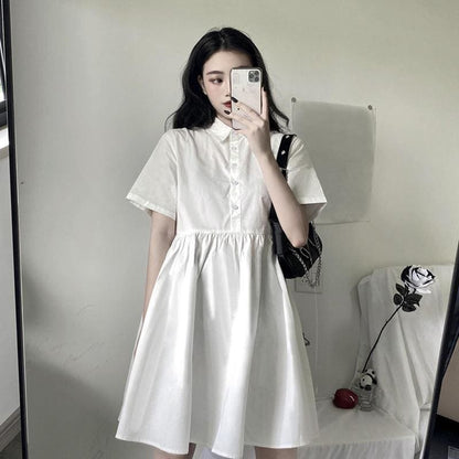 Dark Gothic Short Sleeve Blouse Dress + Work Clothes Vest Two Piece Set MK15237 - KawaiiMoriStore