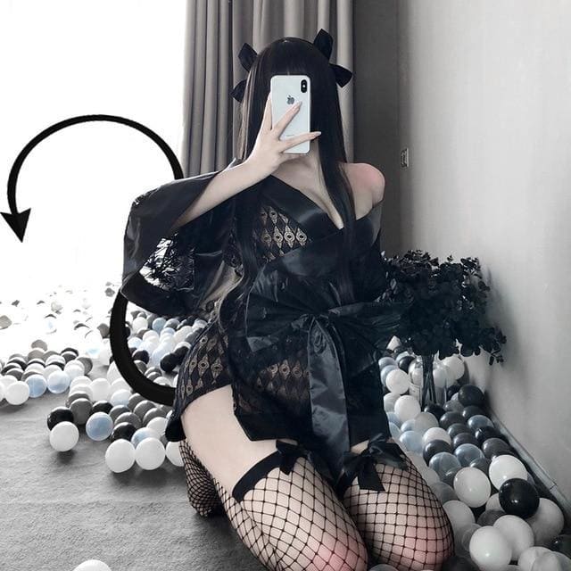 Sexy Dark Japanese Kimono Bathrobe Cosplay Lingerie MK166 - KawaiiMoriStore