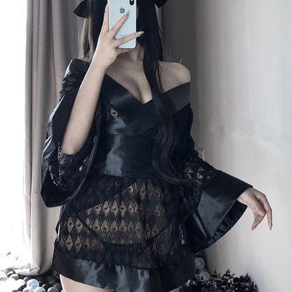 Sexy Dark Japanese Kimono Bathrobe Cosplay Lingerie MK166 - KawaiiMoriStore