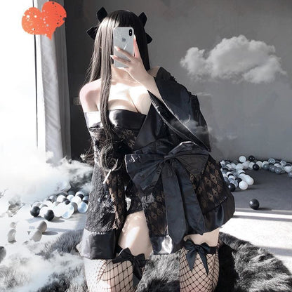 Sexy Dark Japanese Kimono Bathrobe Cosplay Lingerie MK166 - KawaiiMoriStore