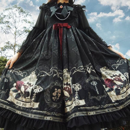 Dark Lolita Sling Dress MM0840 - KawaiiMoriStore