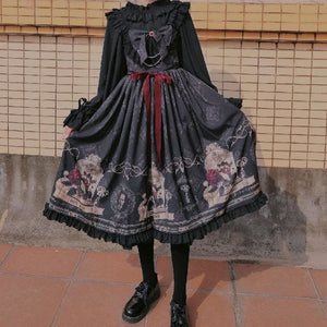 Dark Lolita Sling Dress MM0840 - KawaiiMoriStore