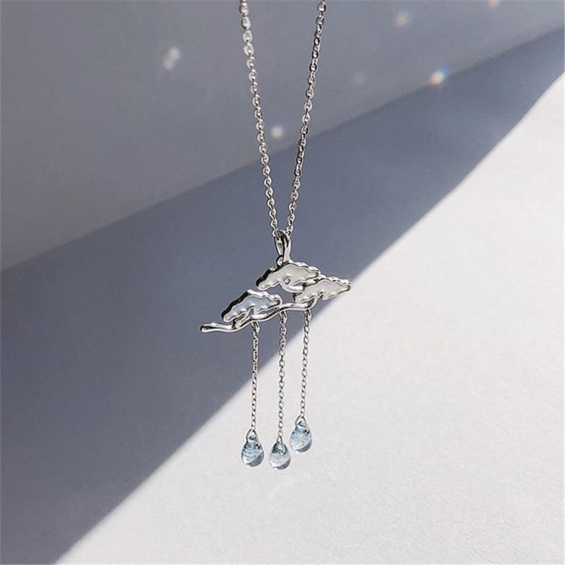 Delicate Tassel Epoxy Cloud Raindrops Pendant Necklace Clavicle Chain MK15672 - KawaiiMoriStore