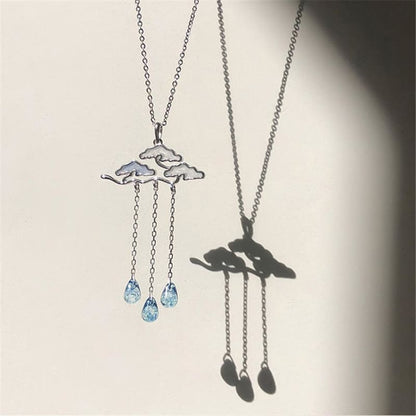 Delicate Tassel Epoxy Cloud Raindrops Pendant Necklace Clavicle Chain MK15672 - KawaiiMoriStore