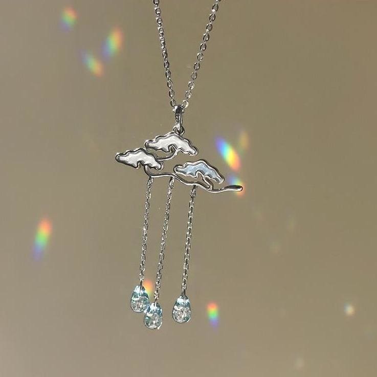 Delicate Tassel Epoxy Cloud Raindrops Pendant Necklace Clavicle Chain MK15672 - KawaiiMoriStore