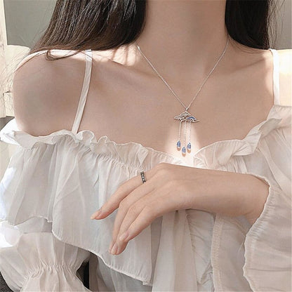 Delicate Tassel Epoxy Cloud Raindrops Pendant Necklace Clavicle Chain MK15672 - KawaiiMoriStore