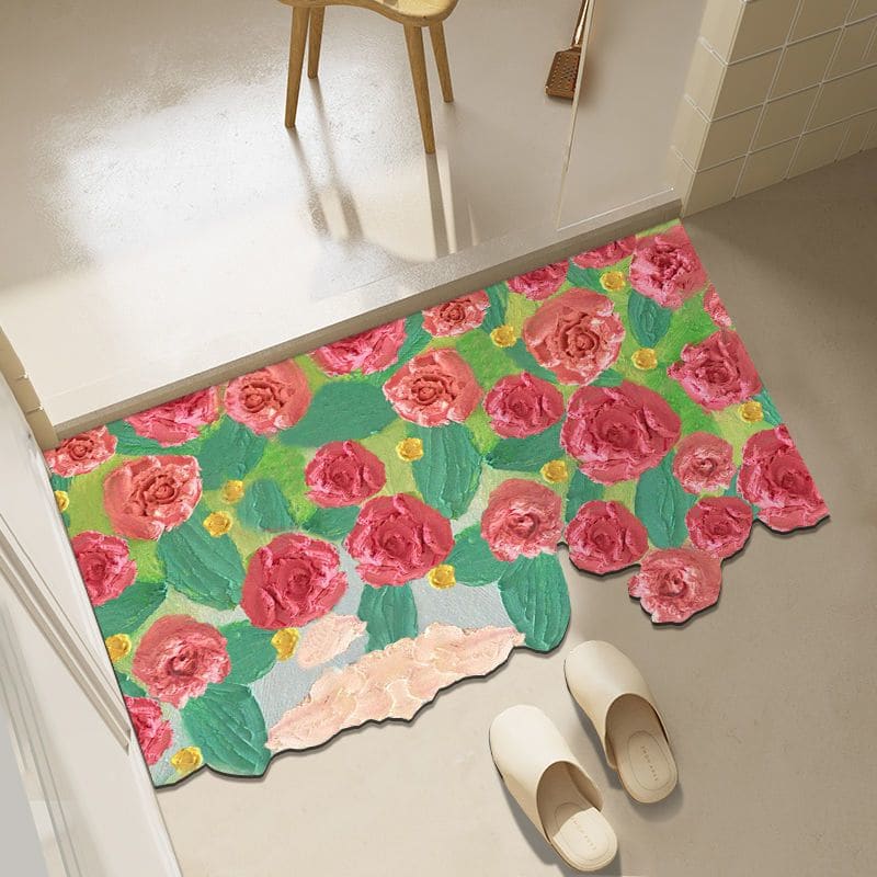 Diatom mud oil painting foot mat bathroom mat - Dark pink /