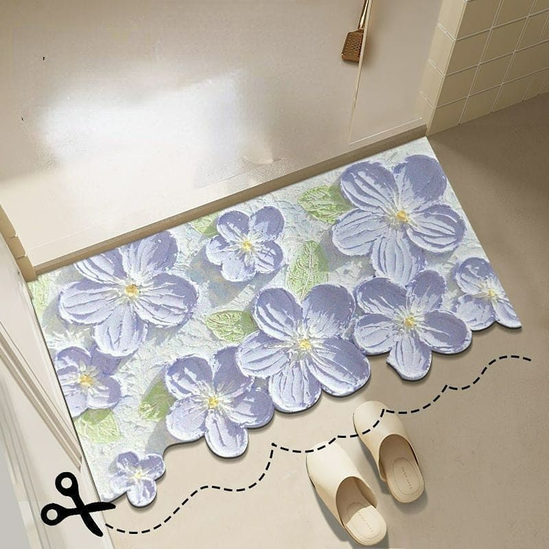 Diatom mud oil painting foot mat bathroom mat - Light Blue /