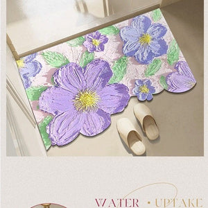 Diatom mud oil painting foot mat bathroom mat - Light purple
