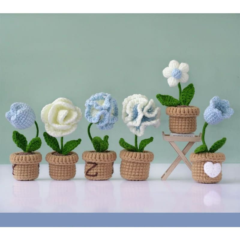 DIY Mini Woolen Flower Tulip Bouquets Potted - Blue - DIY