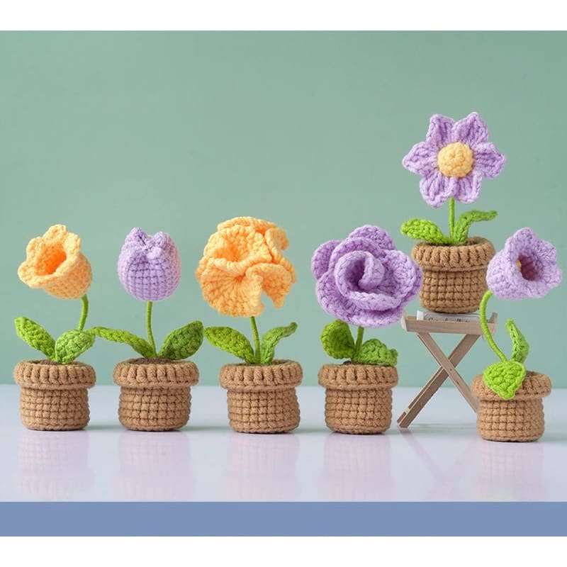 DIY Mini Woolen Flower Tulip Bouquets Potted - Purple - DIY