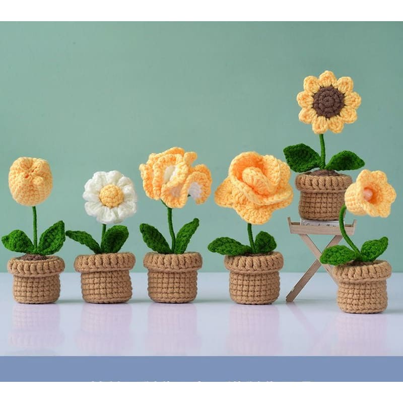 DIY Mini Woolen Flower Tulip Bouquets Potted - Yellow - DIY