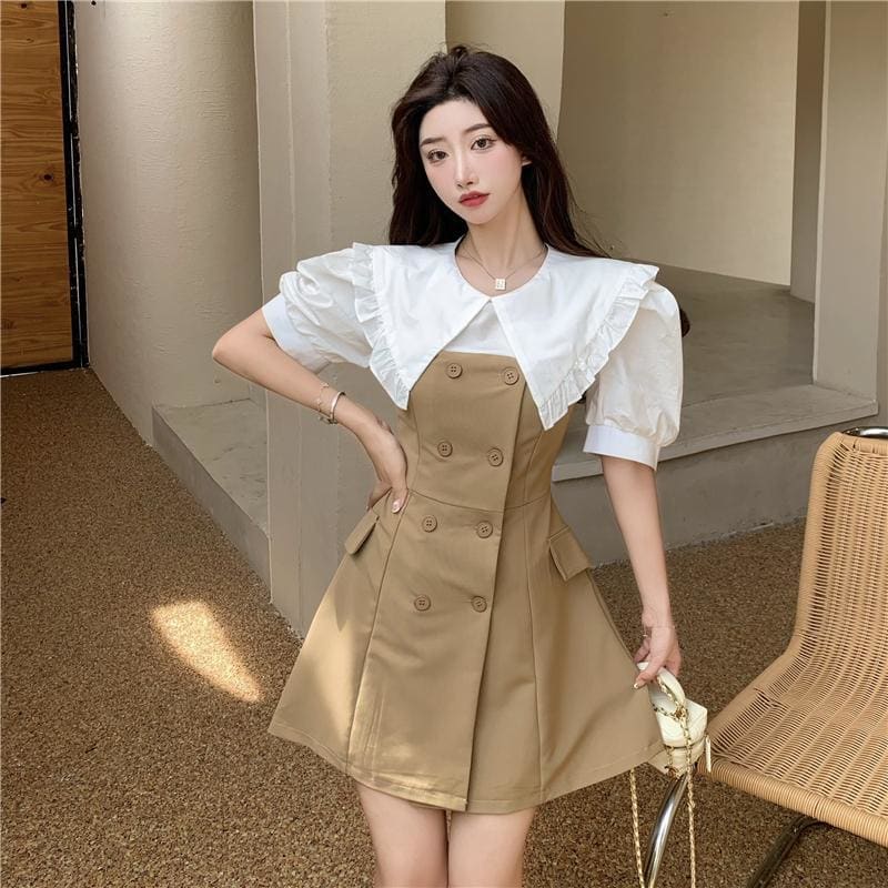 Doll Collar Panel Puff Sleeve Mini Dress