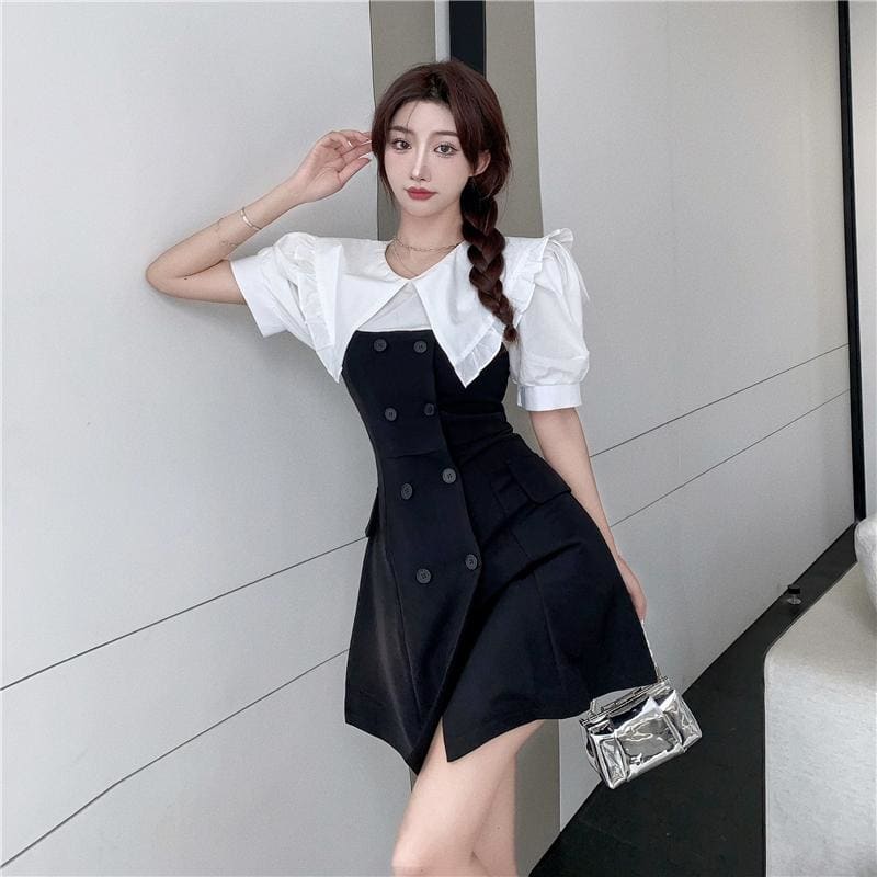 Doll Collar Panel Puff Sleeve Mini Dress