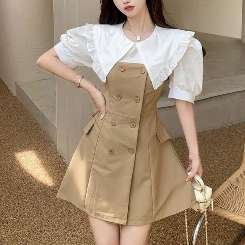 Doll Collar Panel Puff Sleeve Mini Dress