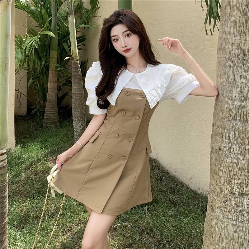 Doll Collar Panel Puff Sleeve Mini Dress