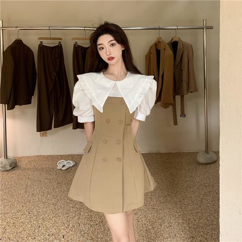 Doll Collar Panel Puff Sleeve Mini Dress