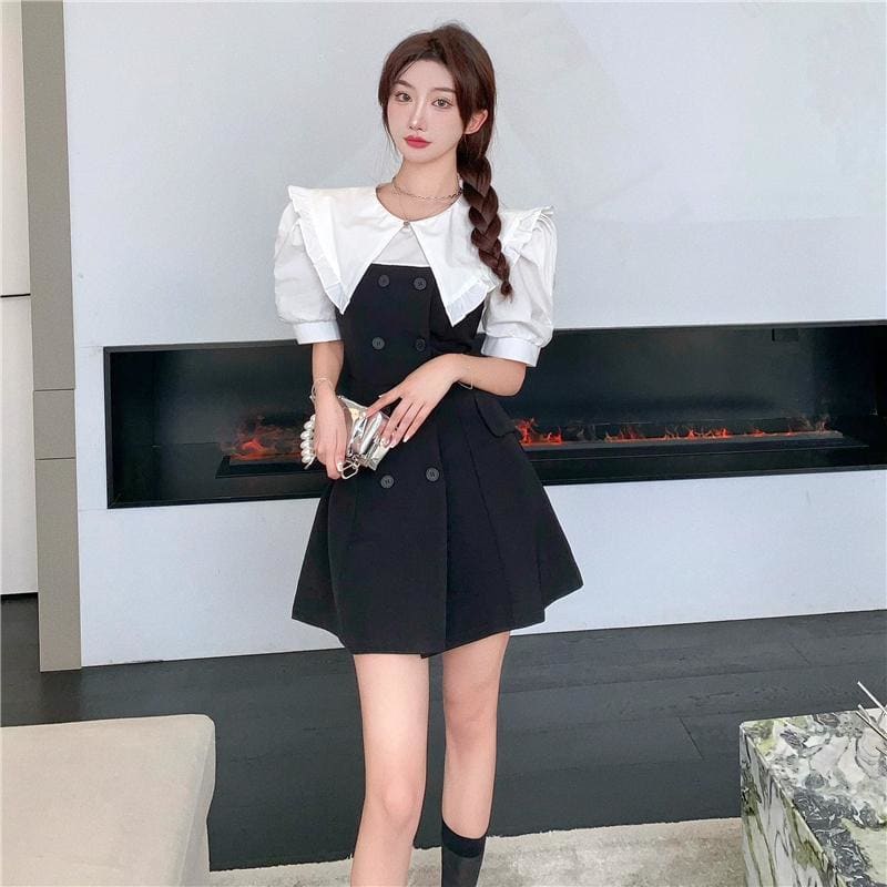 Doll Collar Panel Puff Sleeve Mini Dress