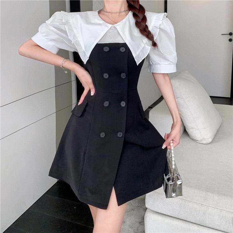 Doll Collar Panel Puff Sleeve Mini Dress