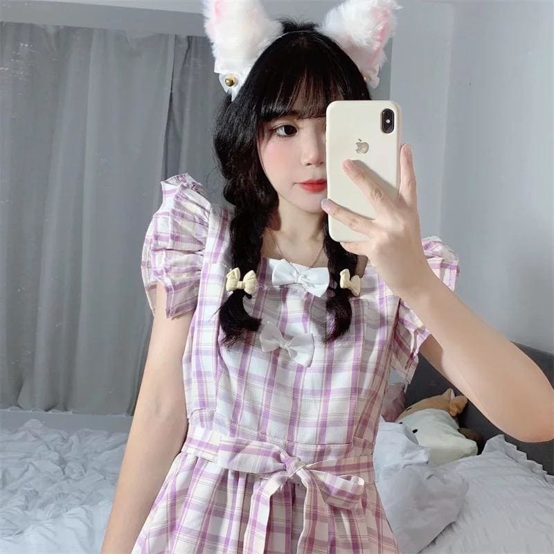 Dolly Kawaii Princess Jfashion Purple Plaid Ruffle Dress - 