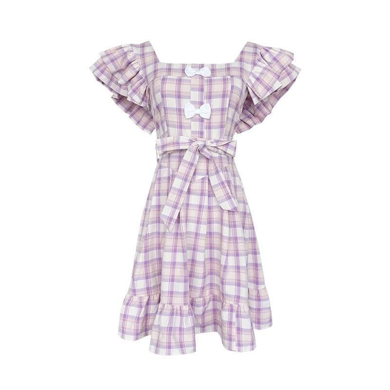 Dolly Kawaii Princess Jfashion Purple Plaid Ruffle Dress – KawaiiMoriStore