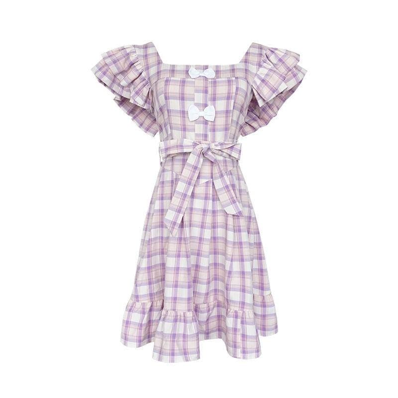 Dolly Kawaii Princess Jfashion Purple Plaid Ruffle Dress - 