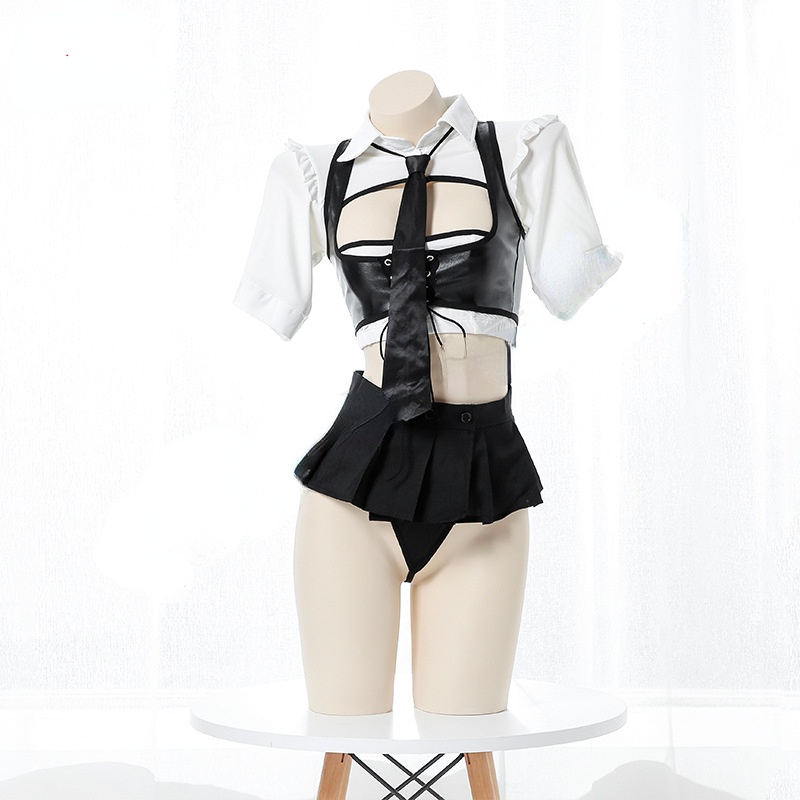 Kawaii Tie Hollow Out Top and Mini Skirt Uniform Set MK16834