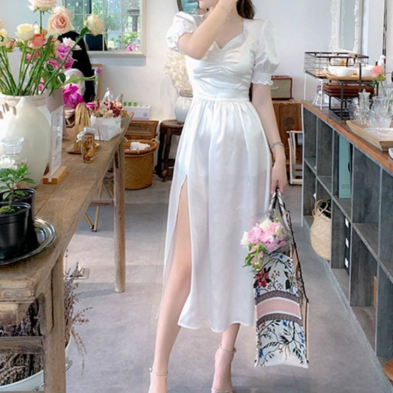 Elegant Chiffon Ruffle Puff Sleeve Fairy Dress MK15665 - KawaiiMoriStore