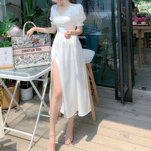 Elegant Chiffon Ruffle Puff Sleeve Fairy Dress MK15665 - KawaiiMoriStore